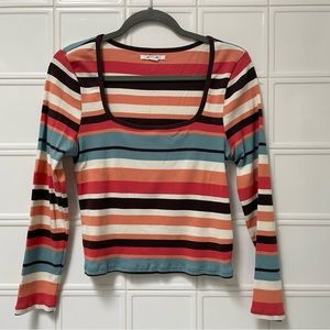 O’Neill Square neck fitted striped long t